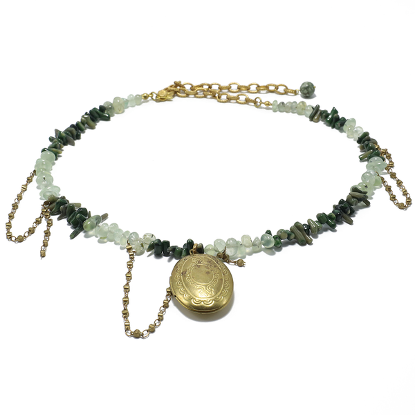Prehnite Coral Locket Necklace